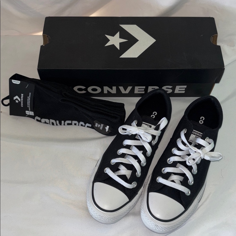 Converse Black and White Low Top Sneakers and 3 pack Converse socks